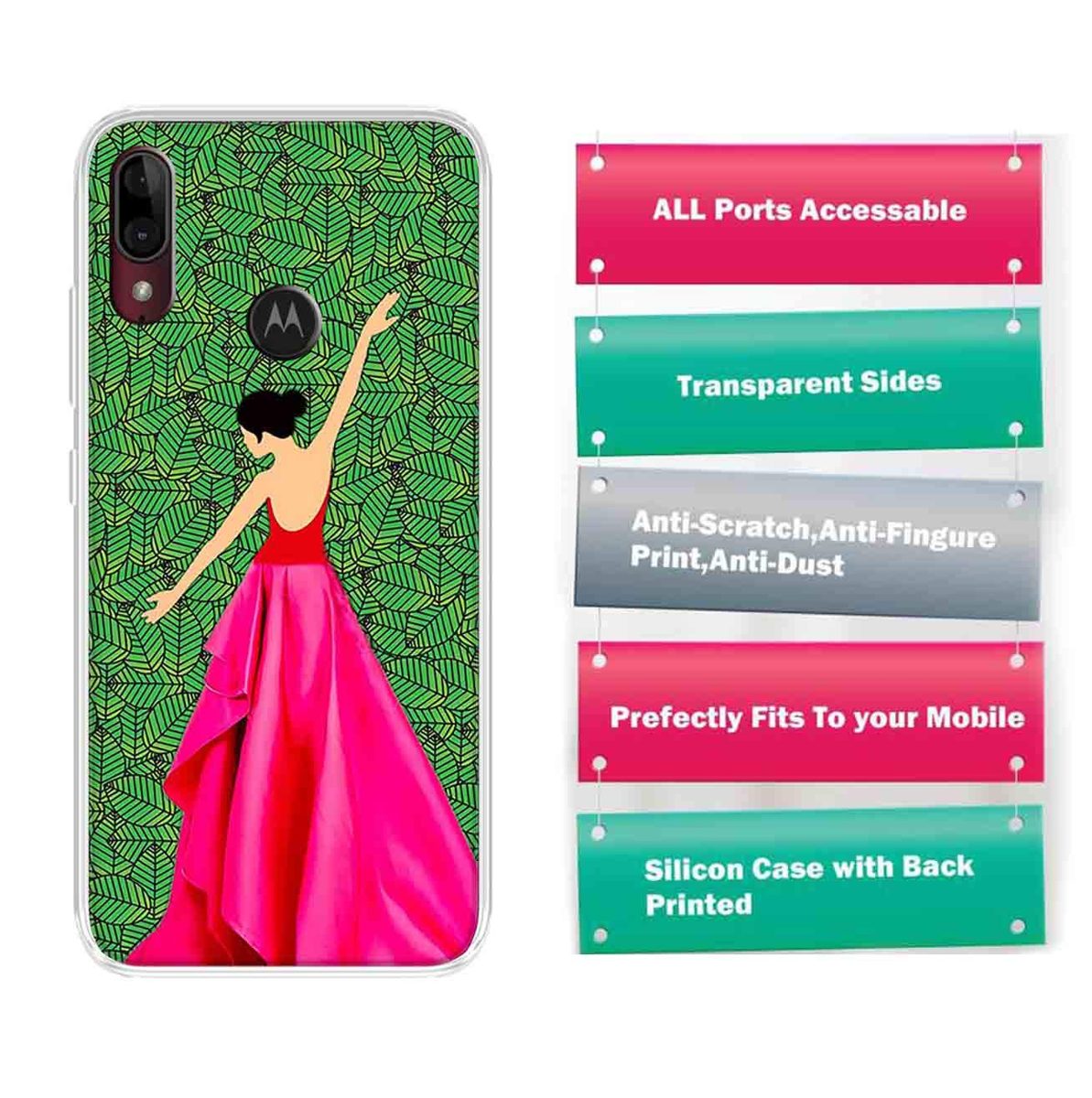 Amazon Brand - Solimo Designer Multicolor Girl Leaf Design Printed Soft Back Case Mobile Cover for Motorola Moto E6s / Motorola Moto E6 Plus