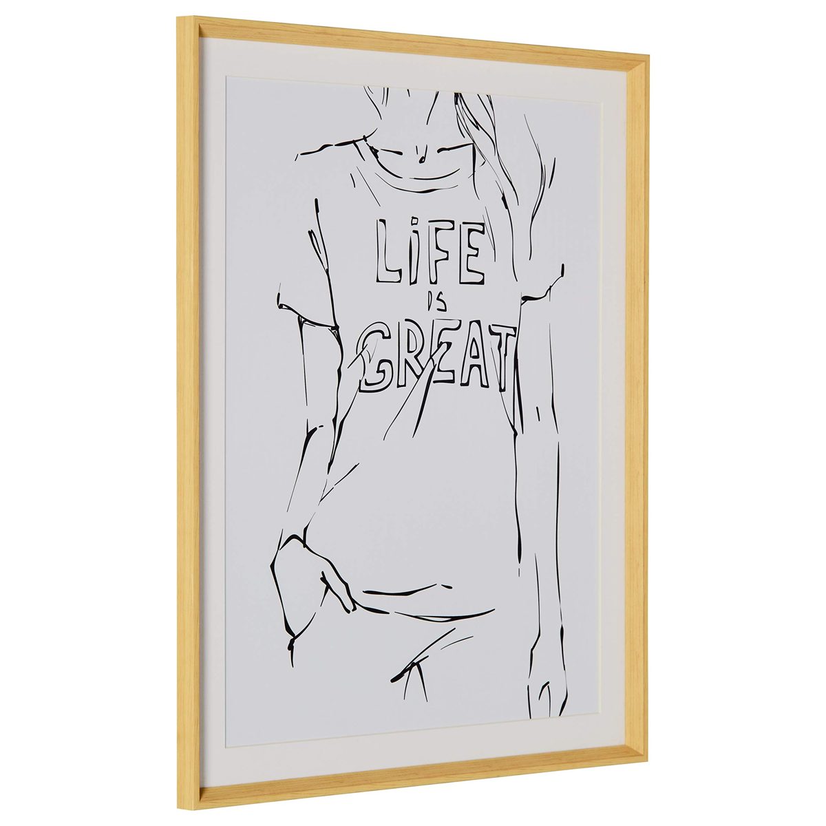 Amazon Brand – Rivet Modern Sketch of Woman with T-Shirt on White Background Framed Wall Art Home Decor - 39.42 x 31.42 x 2.27 Inch, Maple