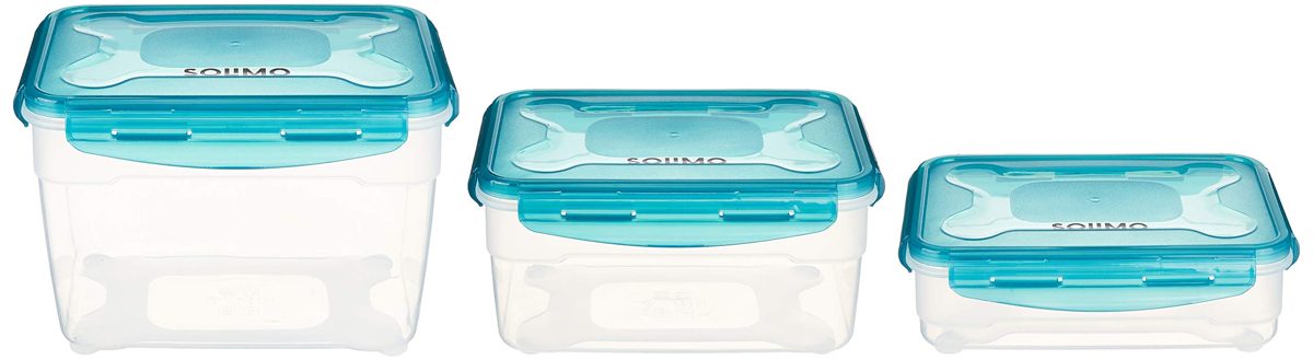 Amazon Brand - Solimo Plastic Food Storage Container Set, (3 pieces, 1.2L, 2.3L, 3.3L)