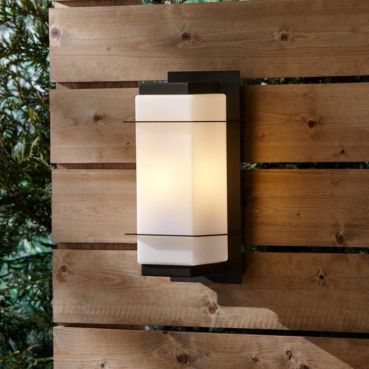 Amazon Brand – Rivet Modern Frosted Opal Glass Outdoor Wall Mount Sconce with Light Bulb - 5.91 x 6.97 x 14.97 Inches, Antique Bronze Steel