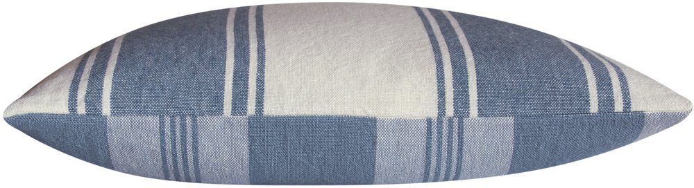 Chloe & Olive French Bistro Blue Collection Stripe and Plaid Reversible Pillow Cover, 18-Inch, Blue and Cream