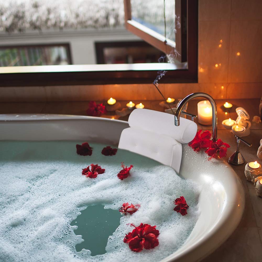 UMI. by Amazon - Bath Pillow Bathtub Spa Pillow with 4 Suction Cups Comfortable Head Rest and Neck Back Shoulder Support