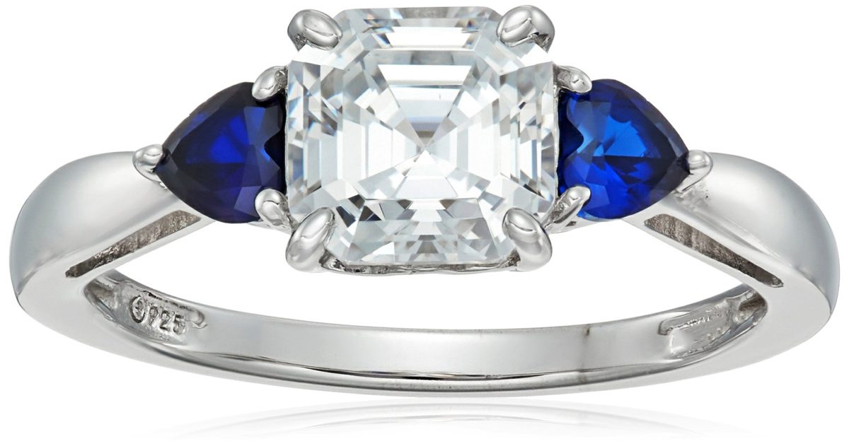 [Find] Amazon Collection Platinum Plated Sterling Silver suwarohusuki-・zirukonia Use 3 Stone Asscher Cut &amp; Created Sapphire Ring r1658002 _ 120 _ 070 Japanese Size No. 14 X L (US Size 7 # # # #)