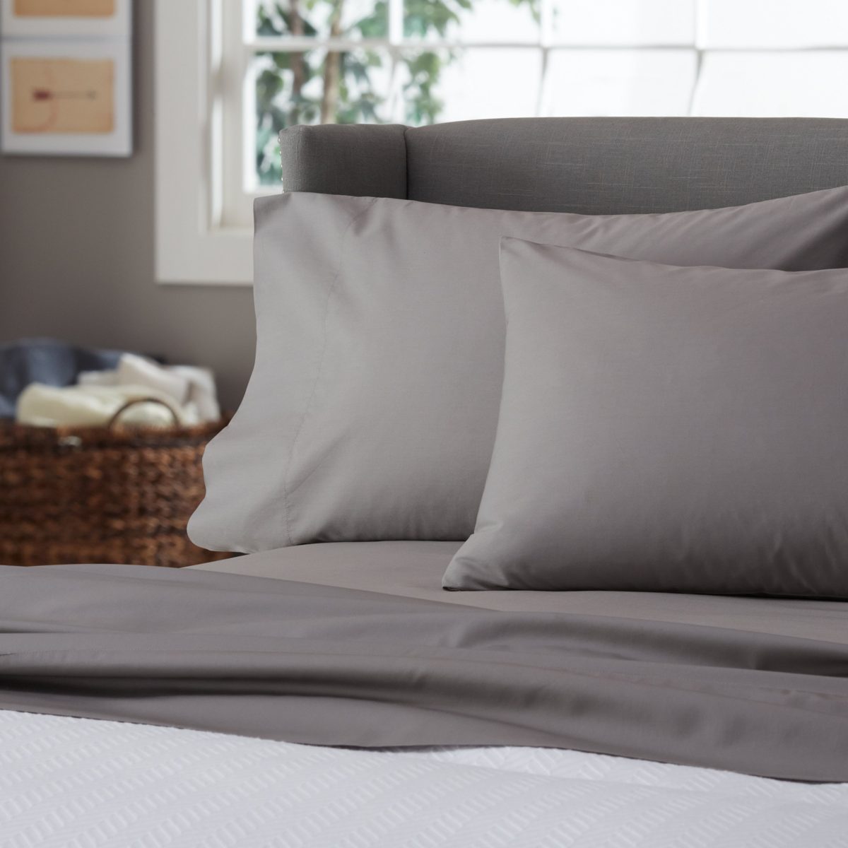 Pinzon by Amazon Ultrasoft Cotton, Dark Grey, Double Duvet Set with 2 pillowcases
