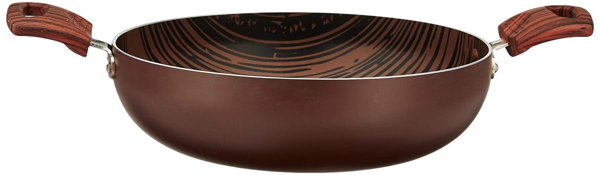 Amazon Brand - Solimo Non Stick Kadhai (24cm, Wooden finish, 4 layer coating)