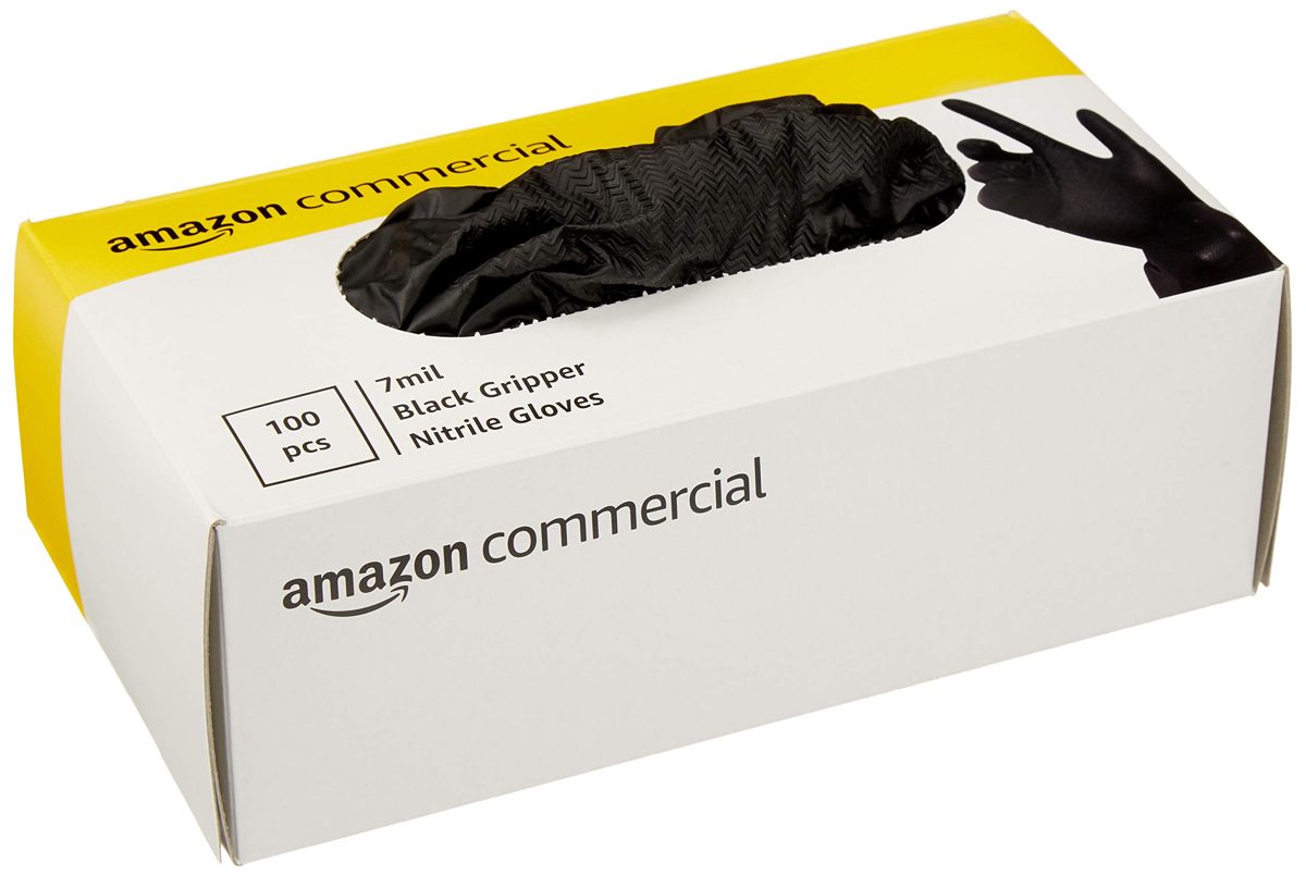 AmazonCommercial Powder Free Disposable Nitrile Gloves, 7 mil, Black, Gripper, 240MM Size S, 100 per Pack