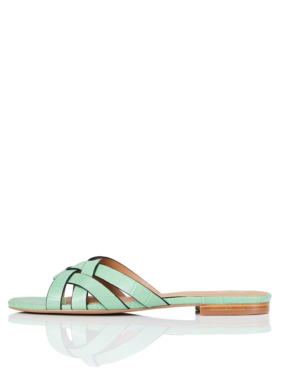 find. Women's Lattice Strap Mule Open Toe Sandals, Grün Pale Green Croc, 9