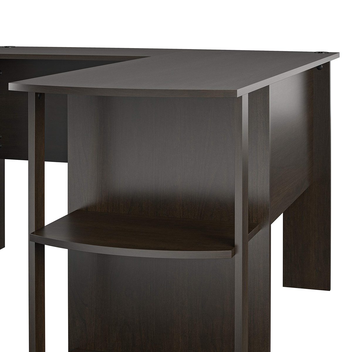 AmazonBasics Classic L-Shaped Desk with Open Bookshelves, Espresso/Brown