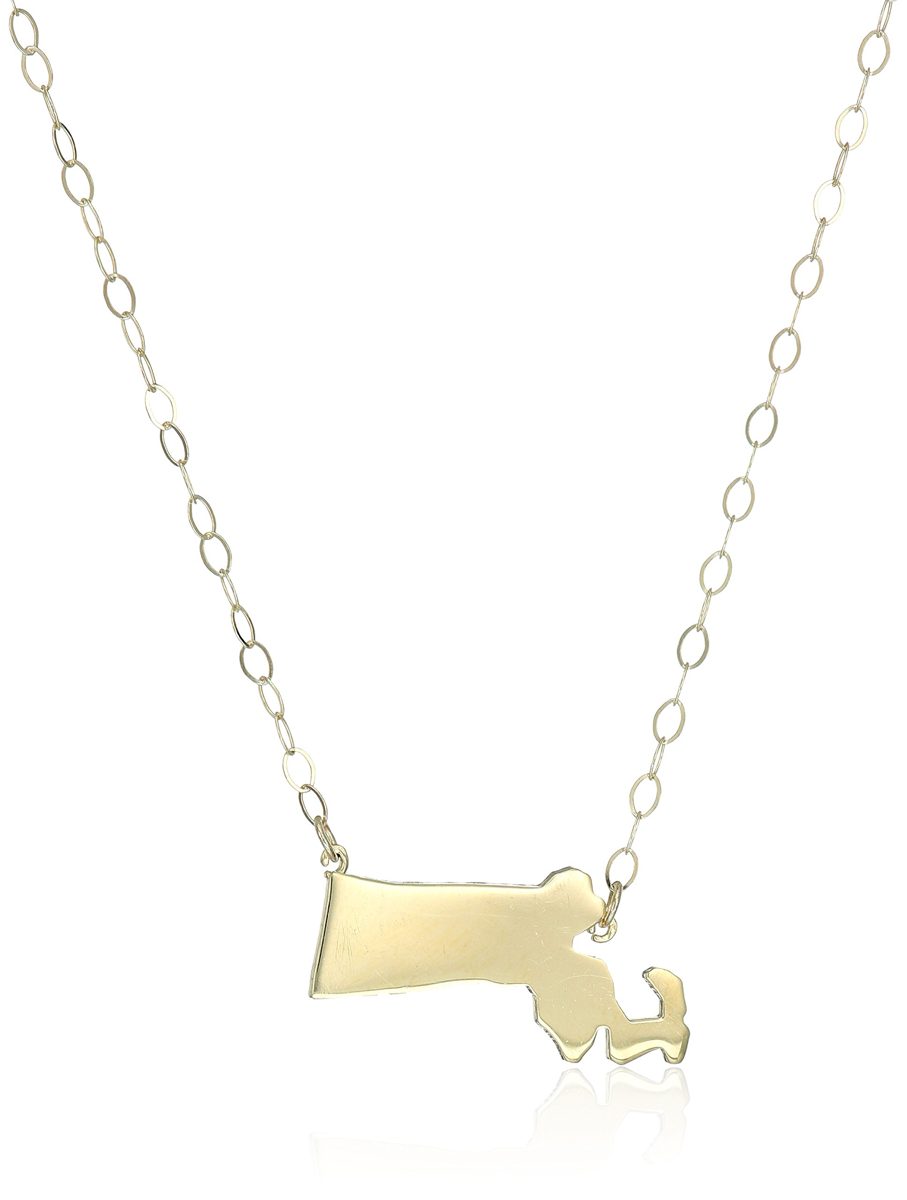 10k Yellow Gold Massachusetts State Pendant Necklace, 16"+2" Extender