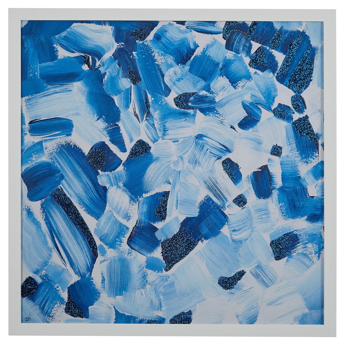 Amazon Brand – Stone & Beam Abstract Hues of Blue, White Wood Frame, 32" x 32"