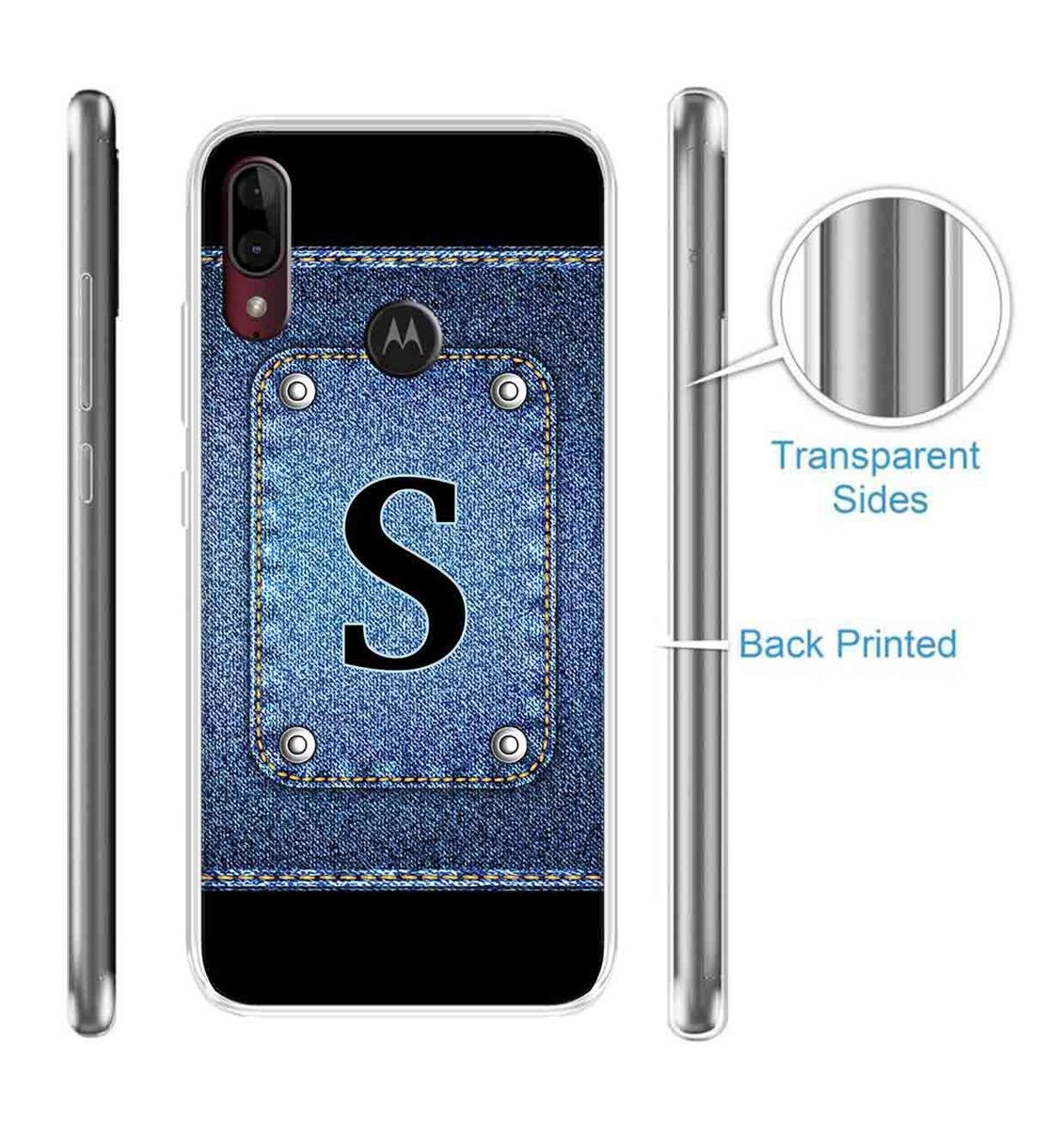 Amazon Brand - Solimo Designer Multicolor Button Jeans Alphabet-S Printed Soft Back Case Mobile Cover for Motorola Moto E6s / Motorola Moto E6 Plus