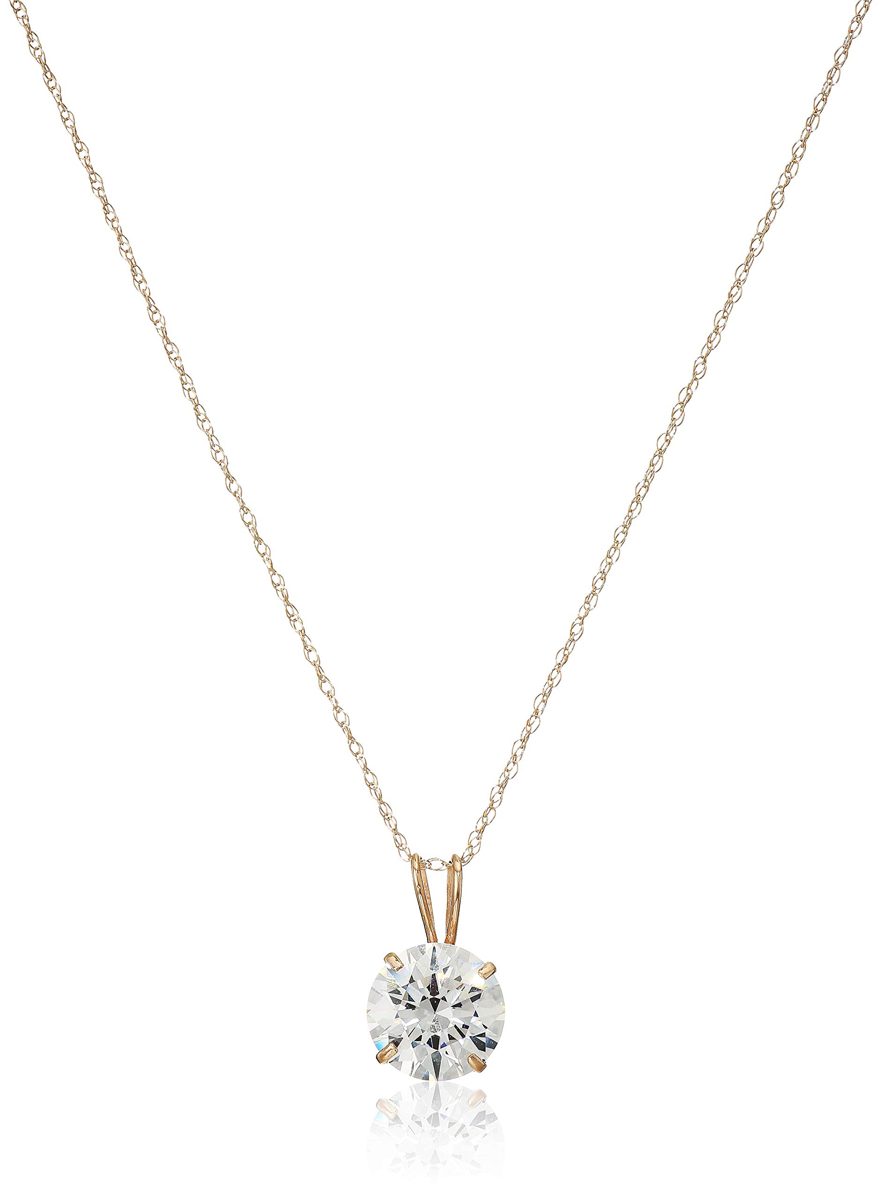 14K Gold 2cttw Swarovski Zirconia Round Pendant with Chain