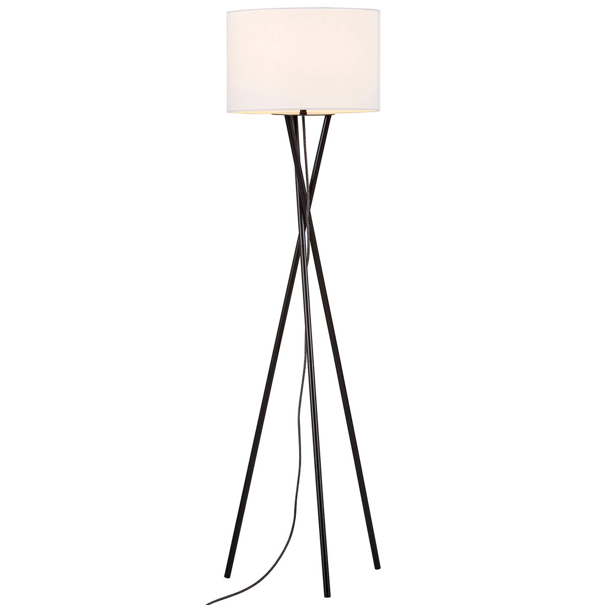 Rivet Mid Century Modern Tripod Living Room Floor Lamp With Light Bulb And Linen Shade - 64 Inches , Black