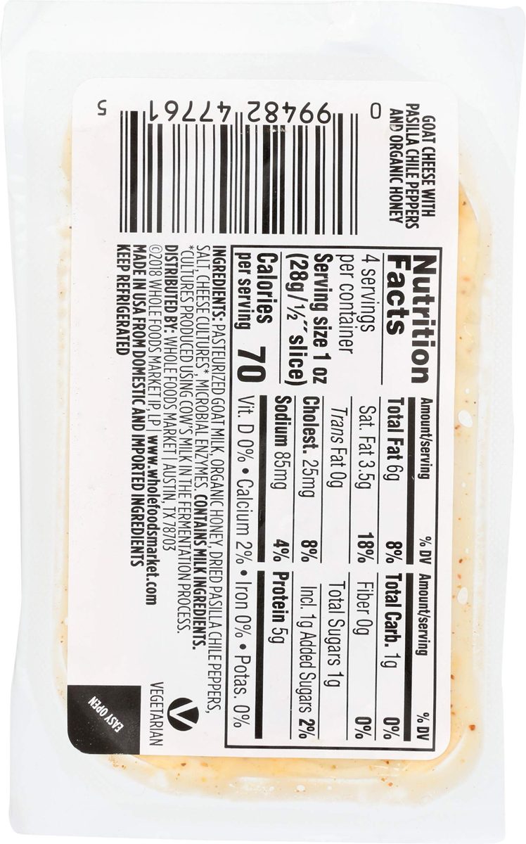 WHOLE FOODS MARKET Pasilla And Honey Goat Cheese, 4 OZ