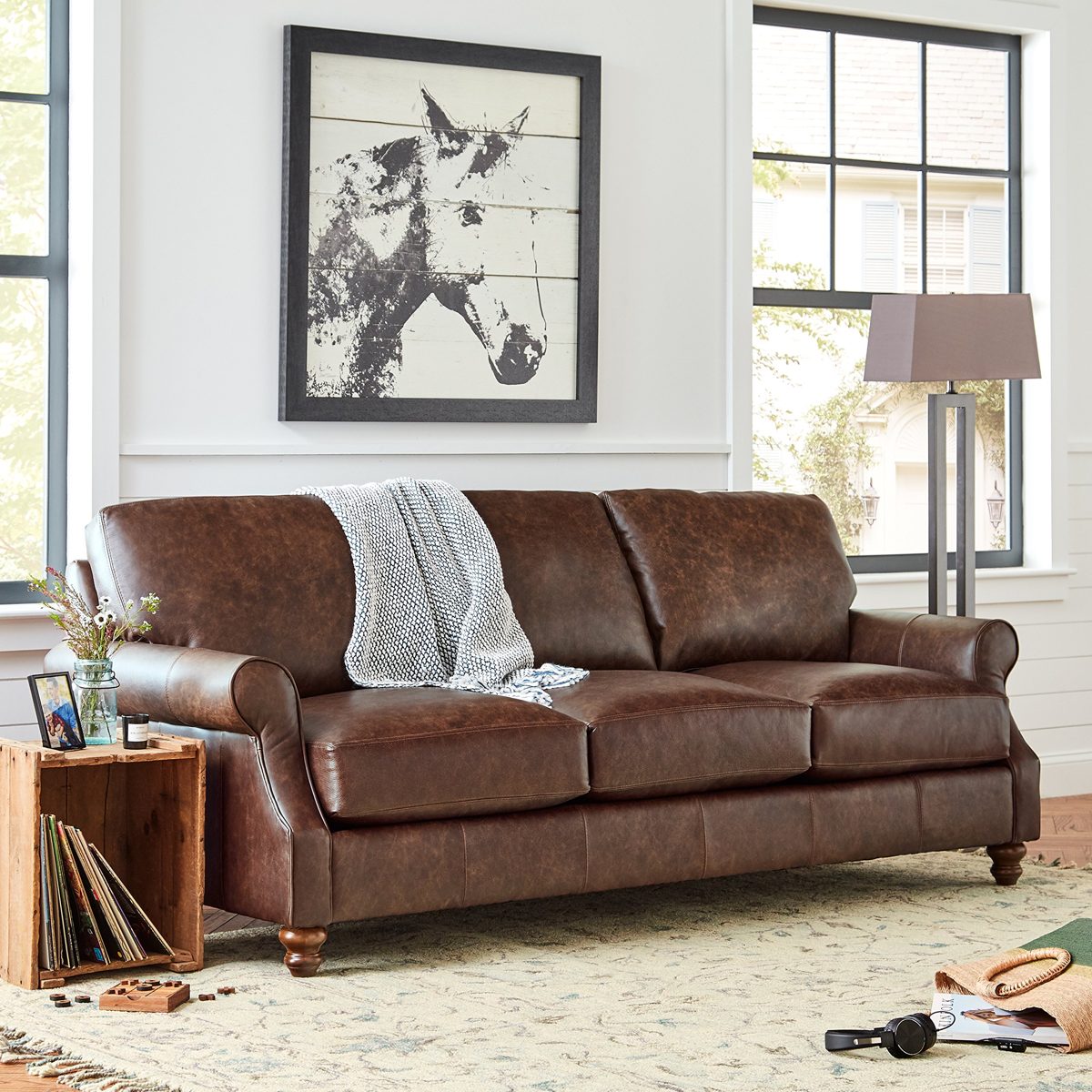 Amazon Brand – Stone & Beam Charles Classic Oversized Leather Sofa, 92"W, Sod