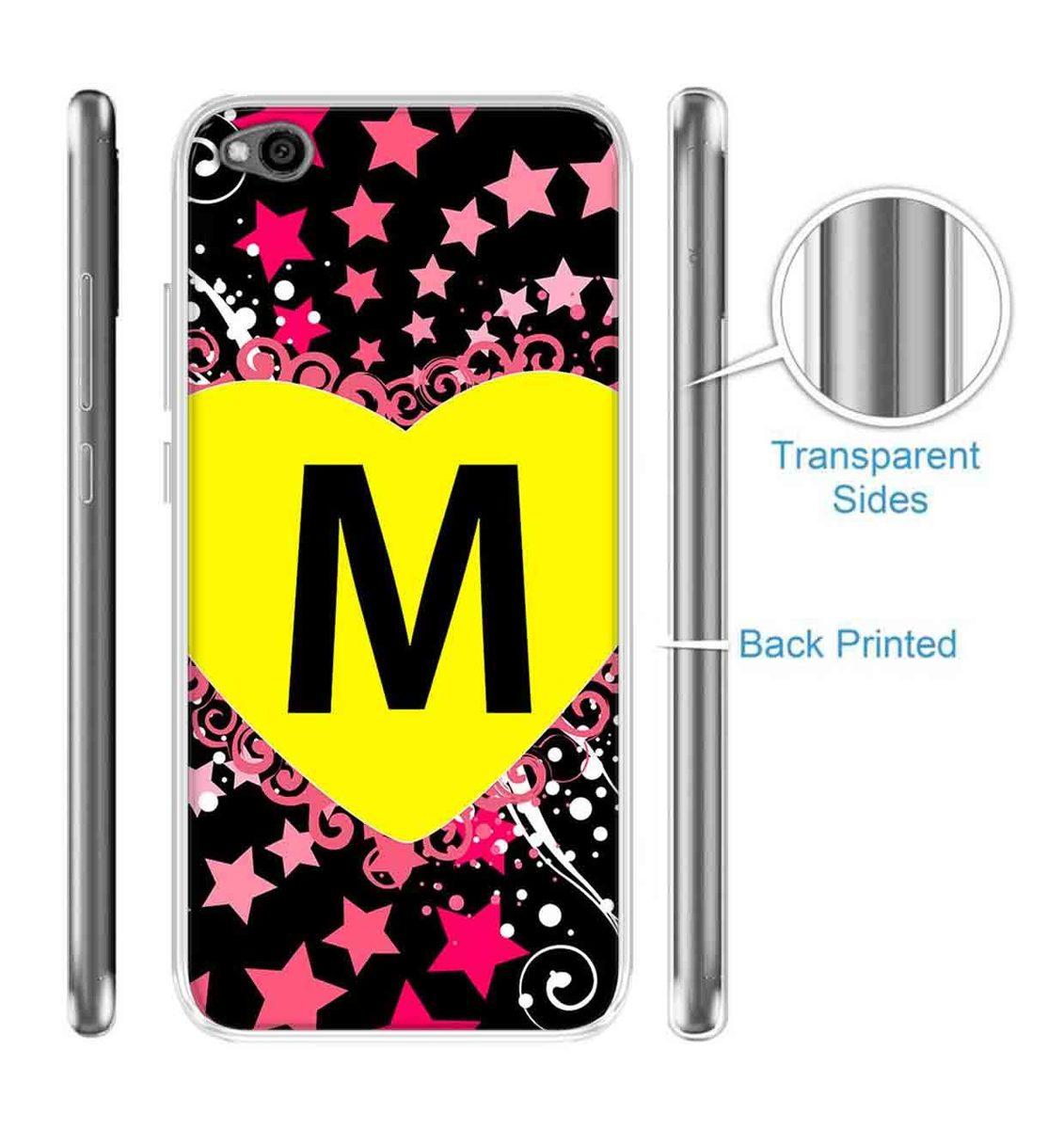 Amazon Brand - Solimo Designer Multicolor Heart Pattern Alphabet-M Printed Soft Back Case Mobile Cover for Xiaomi Redmi Go