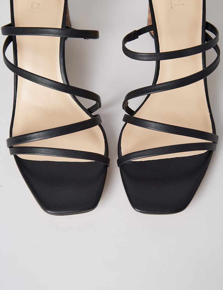 find. Women's Block Heel Assymetric Strippy Sandal, (Black), 5 UK