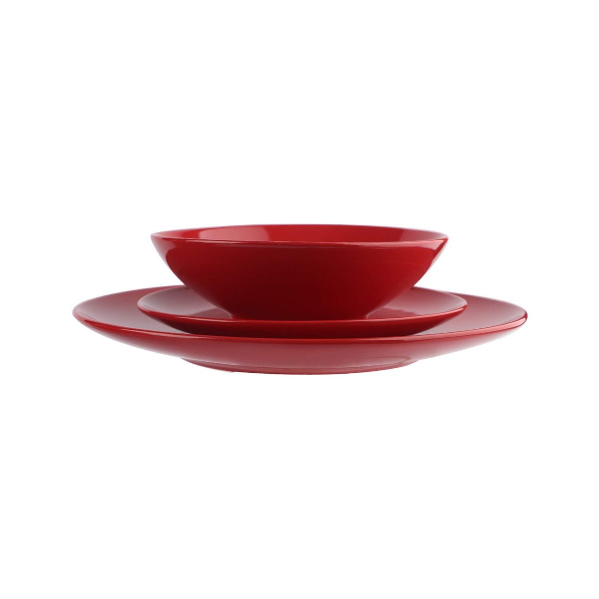 (Renewed) AmazonBasics 18-Piece Stoneware Dinnerware Set - Fire Engine Red, Service for 6