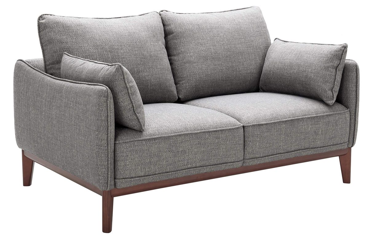 Amazon Brand – Stone & Beam Hillman Mid-Century Loveseat Sofa with Wood Base and Legs, 62"W, Fog Gray