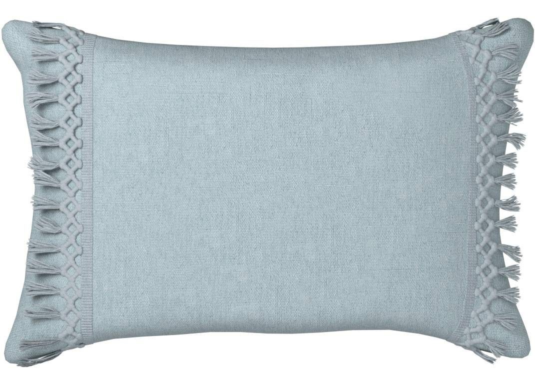 Amazon Brand – Rivet Modern Macrame Fringe Lumbar Throw Pillow - 18 x 12 Inch, Blue