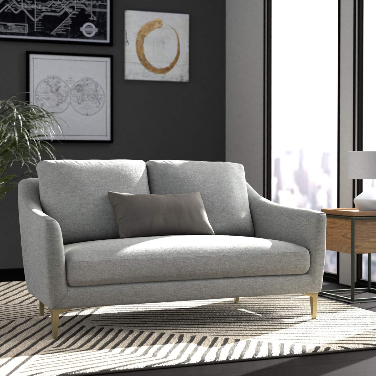 Amazon Brand – Rivet Alonzo Contemporary Upholstered Loveseat Sofa, 64"W, Light Grey
