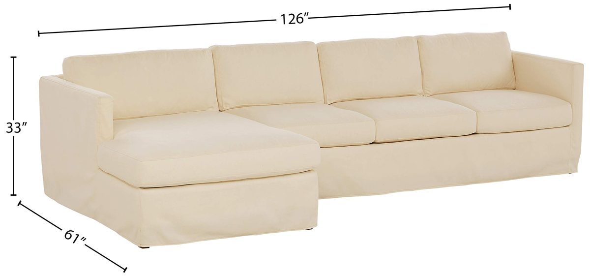 Amazon Brand – Stone & Beam Andover Slipcover Left-Facing Sofa-Chaise Sectional, 126"W, Cream Fabric