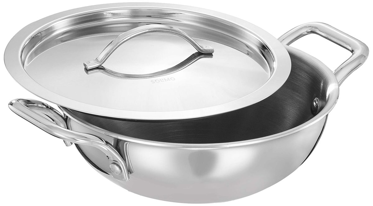Amazon Brand - Solimo Tri-ply Stainless Steel Induction Base Kadhai with Steel lid (20cm, 1.75L)