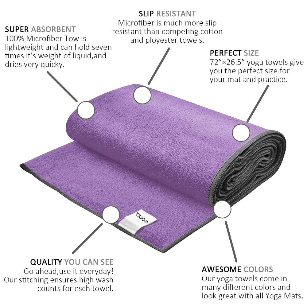 Eono Hot Yoga Towel (72 x 26.5 Inches) for Yoga, Pilates, Workout, Fitness, Sports, Gym, Camping, Travel & More, purple