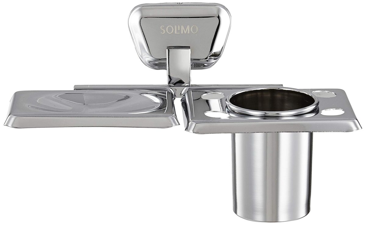 Amazon Brand - Solimo Fitz Stainless Steel Soap Holder with Toothbrush Tumbler
