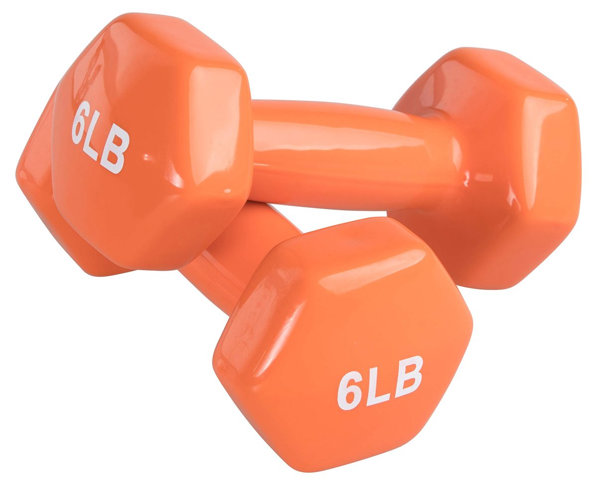 AmazonBasics Vinyl 6 Pound Dumbbells - Set of 2, Orange