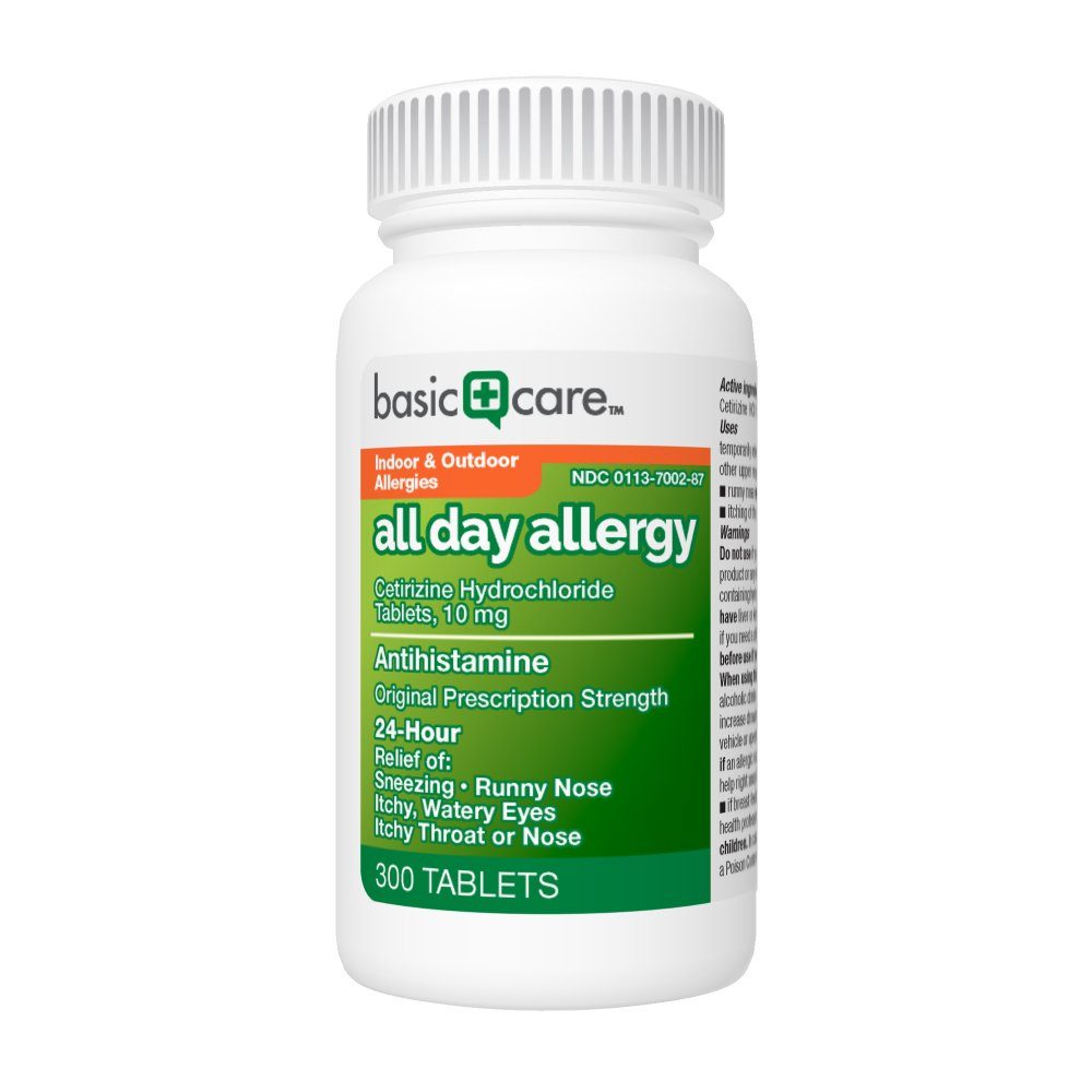 Basic Care All Day Allergy Cetirizine Hcl Tablets, 10 mg, 300 Count