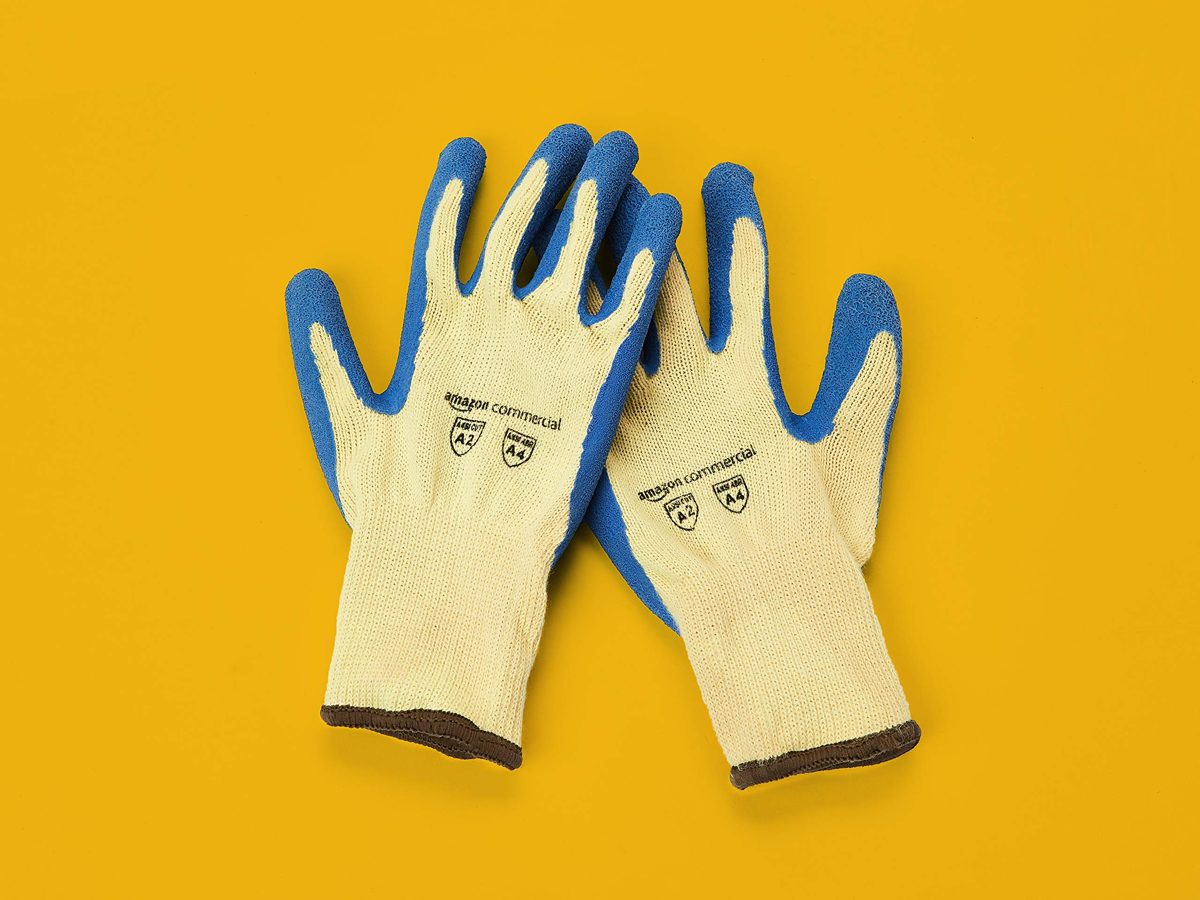 AmazonCommercial 10G Kevlar & Wrinkle Latex (Yellow/Blue), Size L, 6 Pairs