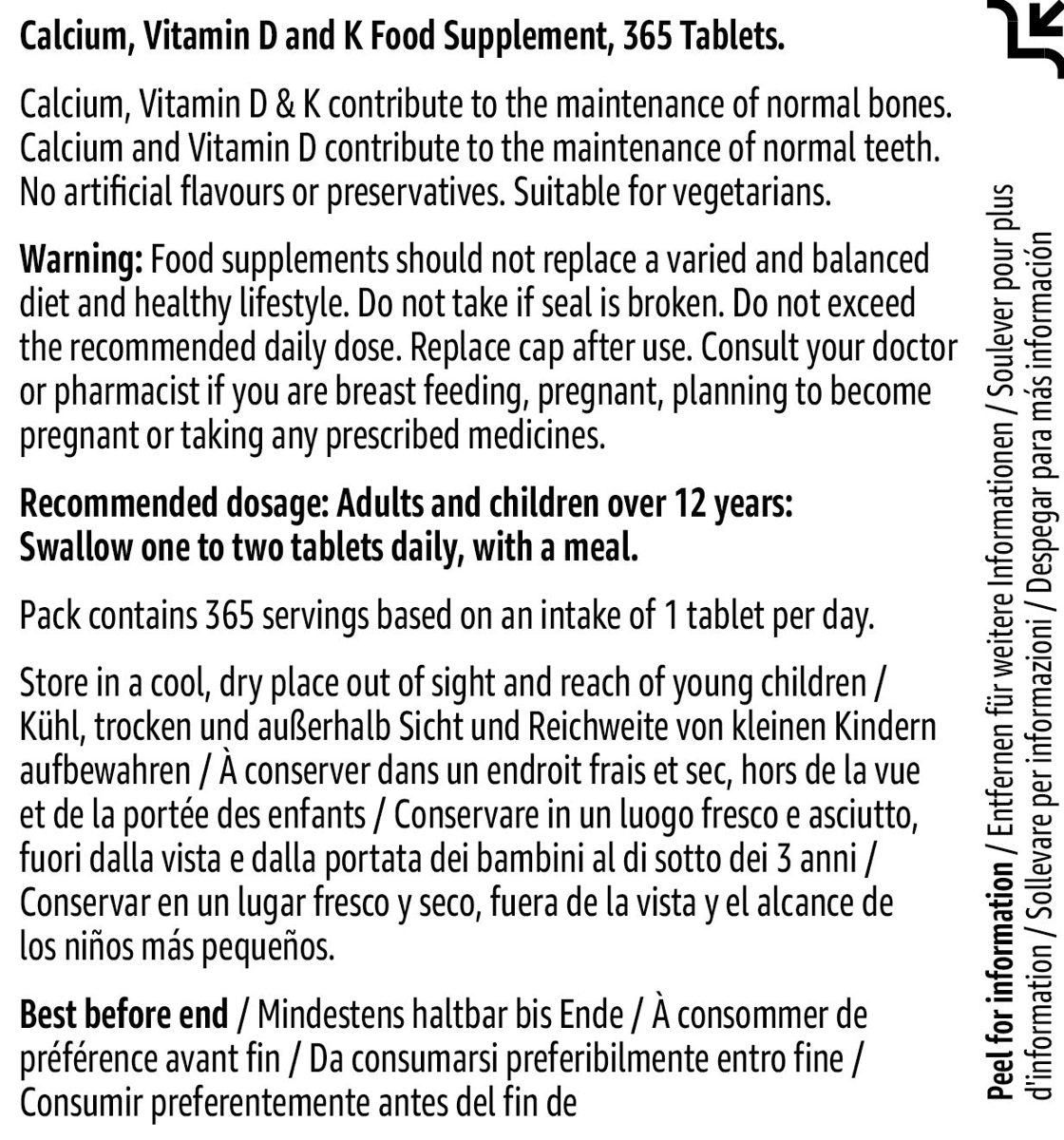 Amazon Brand - Solimo Calcium, D and K2 Food Supplement, 365 Tablets
