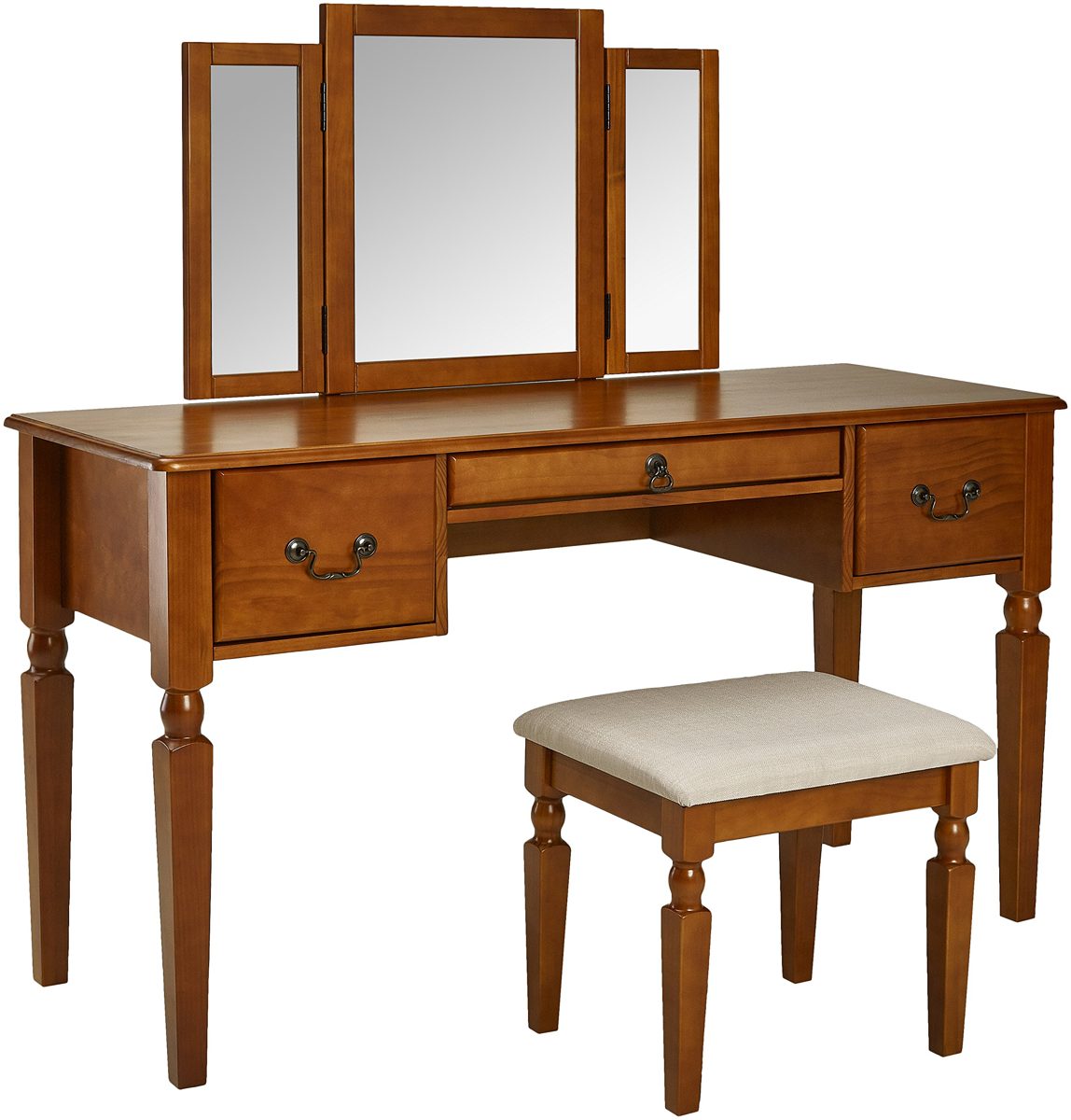 AmazonBasics Classic Grand 3-Piece Mirror Table Vanity Set with Stool - Cherry