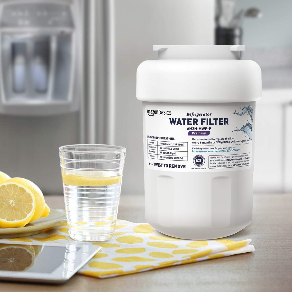 AmazonBasics Replacement GE MWF Refrigerator Water Filter Cartridge - Pack of 3, Premium Filtration (Renewed)