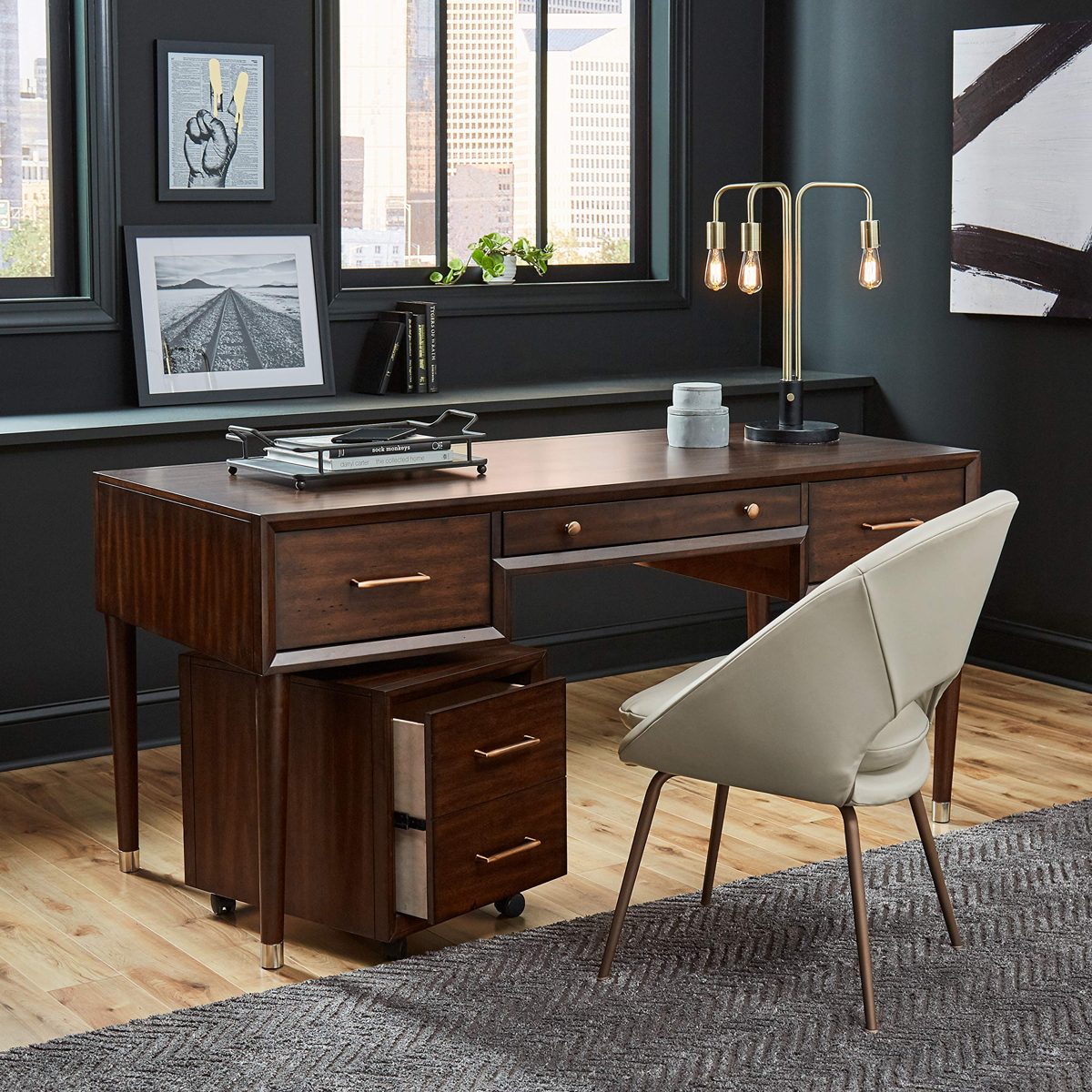Amazon Brand – Rivet Anne Mid-Century Modern Wood Office Computer Desk, 62"W, Walnut