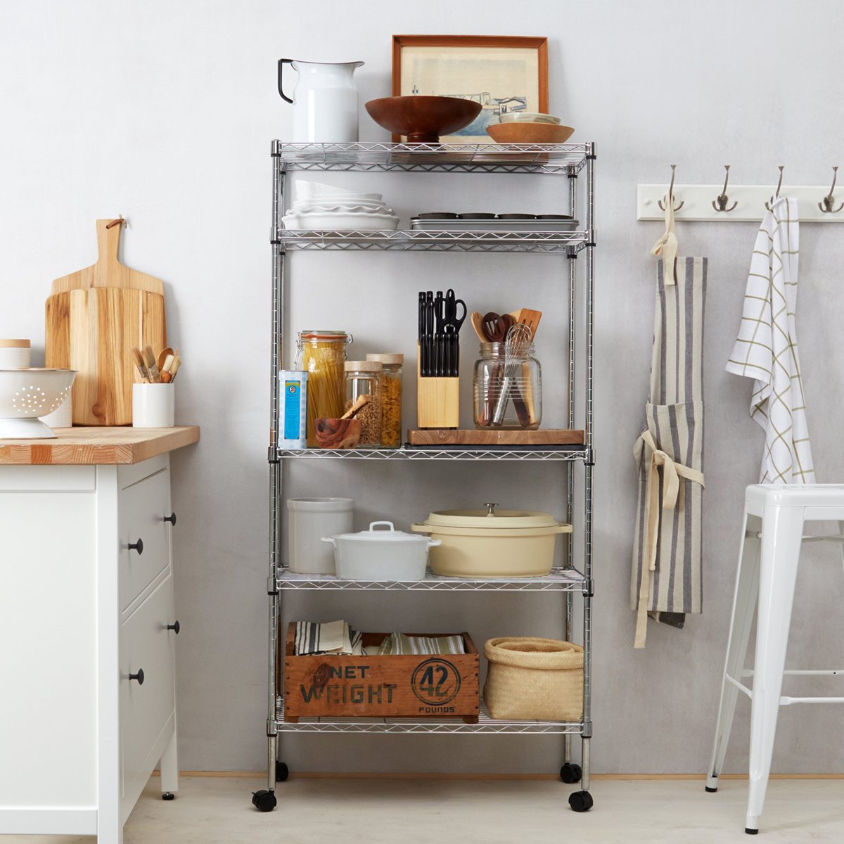 AmazonBasics 5-Shelf Shelving Unit on Wheels - Chrome