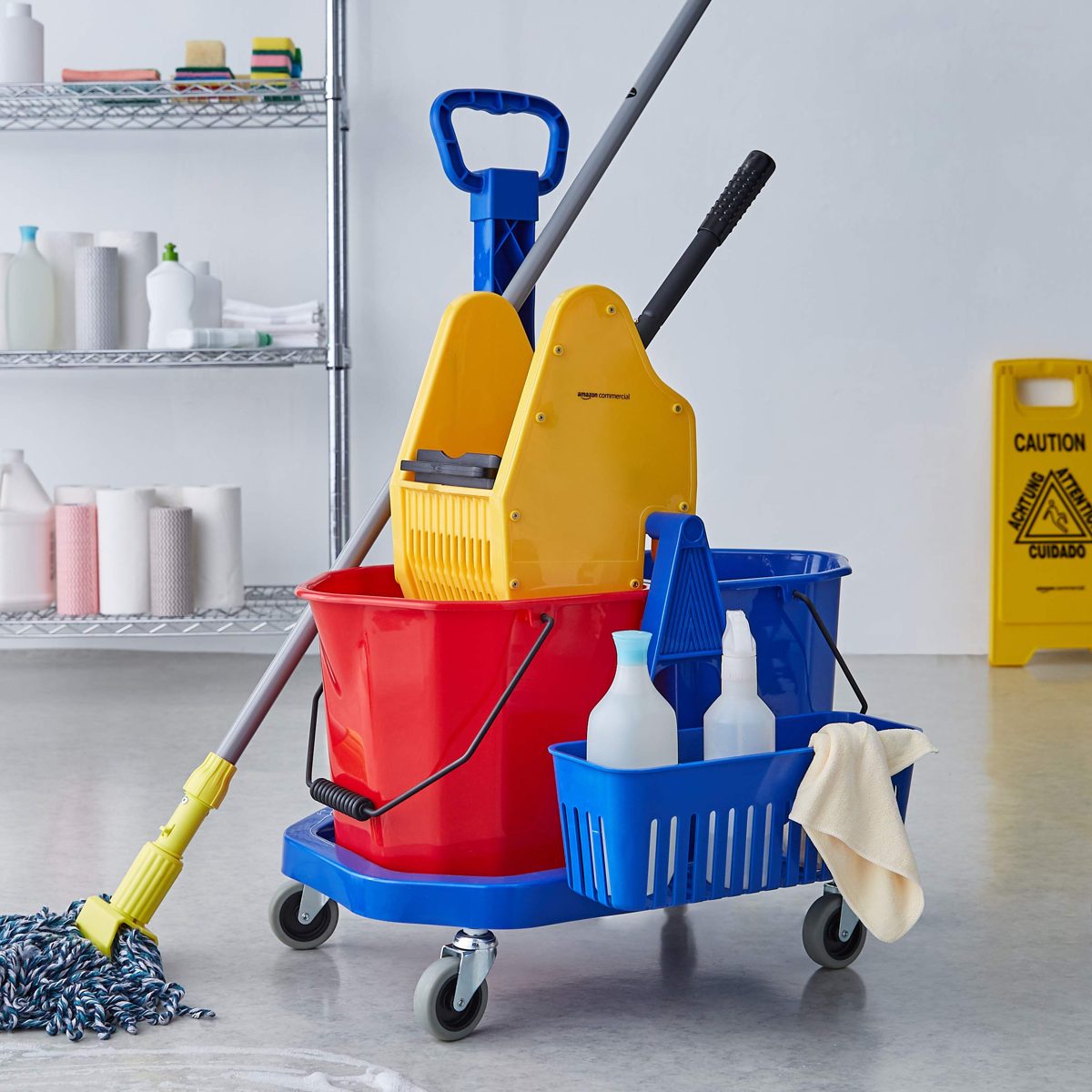 AmazonCommercial Twin-Bucket Wringer Trolley with Accessories basket 17L