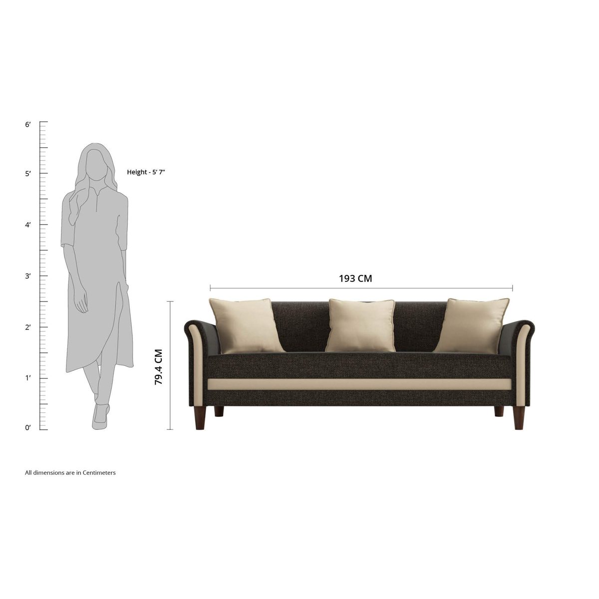 Amazon Brand - Solimo Houstan Fabric 3 Seater Sofa (Beige & Brown)