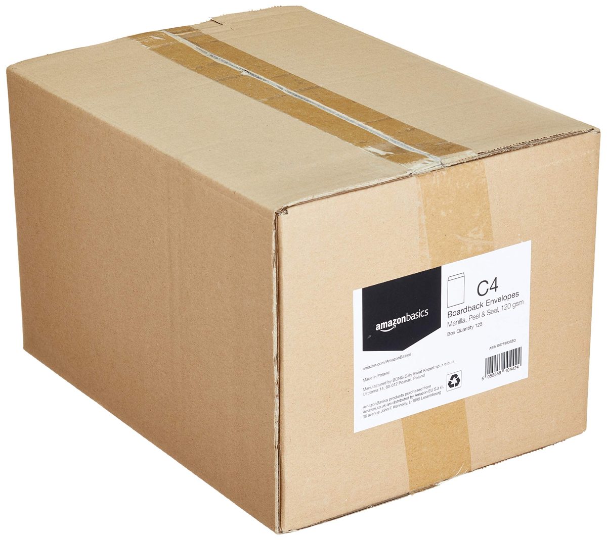 AmazonBasics C4 Peel&Seal Brown Boardback, Manilla,120 GSM, 125 Pack