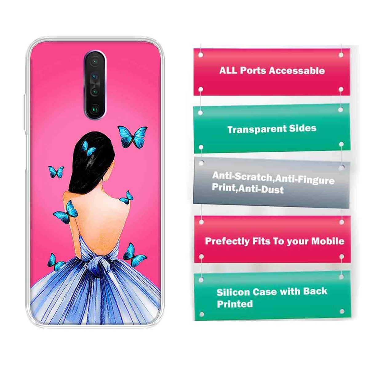Amazon Brand - Solimo Designer Multicolor Girl Butterfly Design Printed Soft Back Case Mobile Cover for Poco X2 / Xiaomi Redmi K30