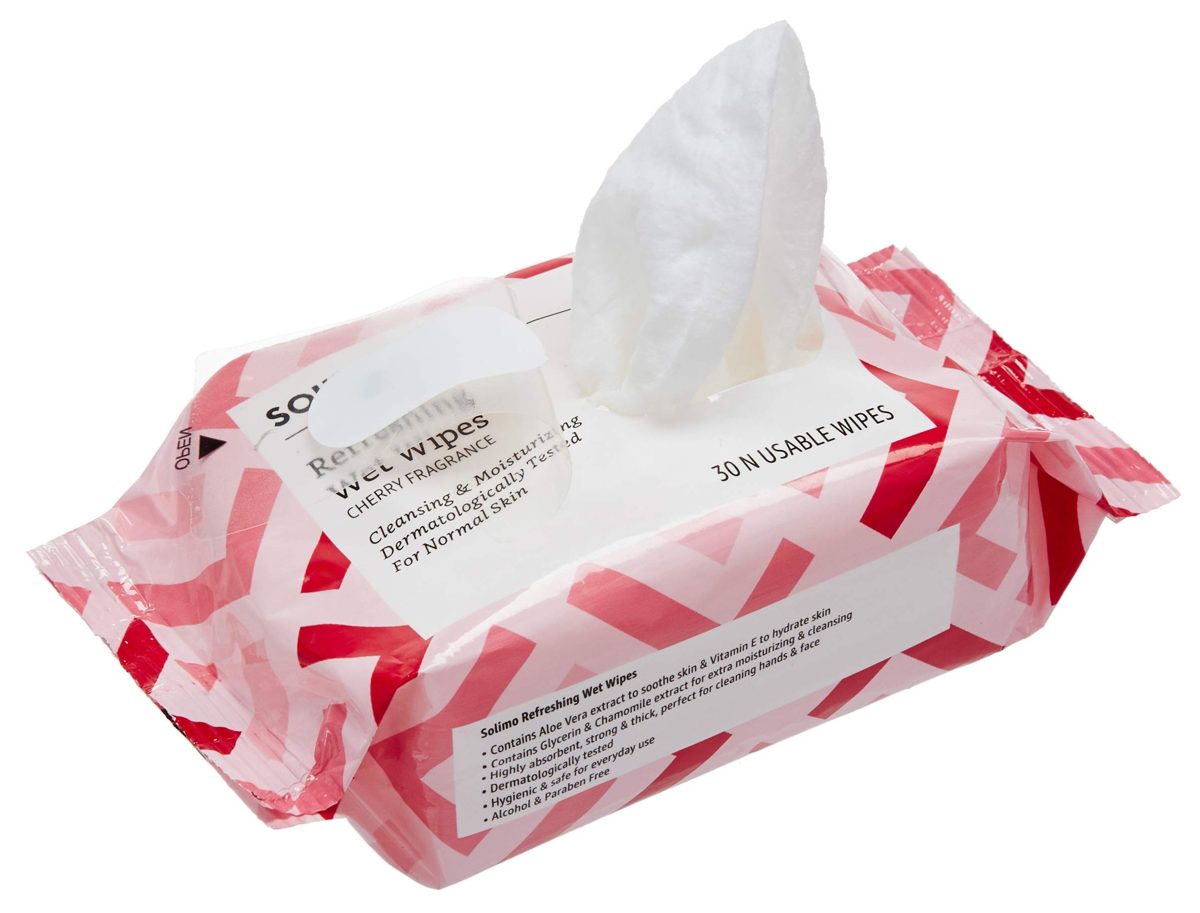 Amazon Brand - Solimo Refreshing Wet Wipes, Cherry - 30 Wipes (Pack of 4)