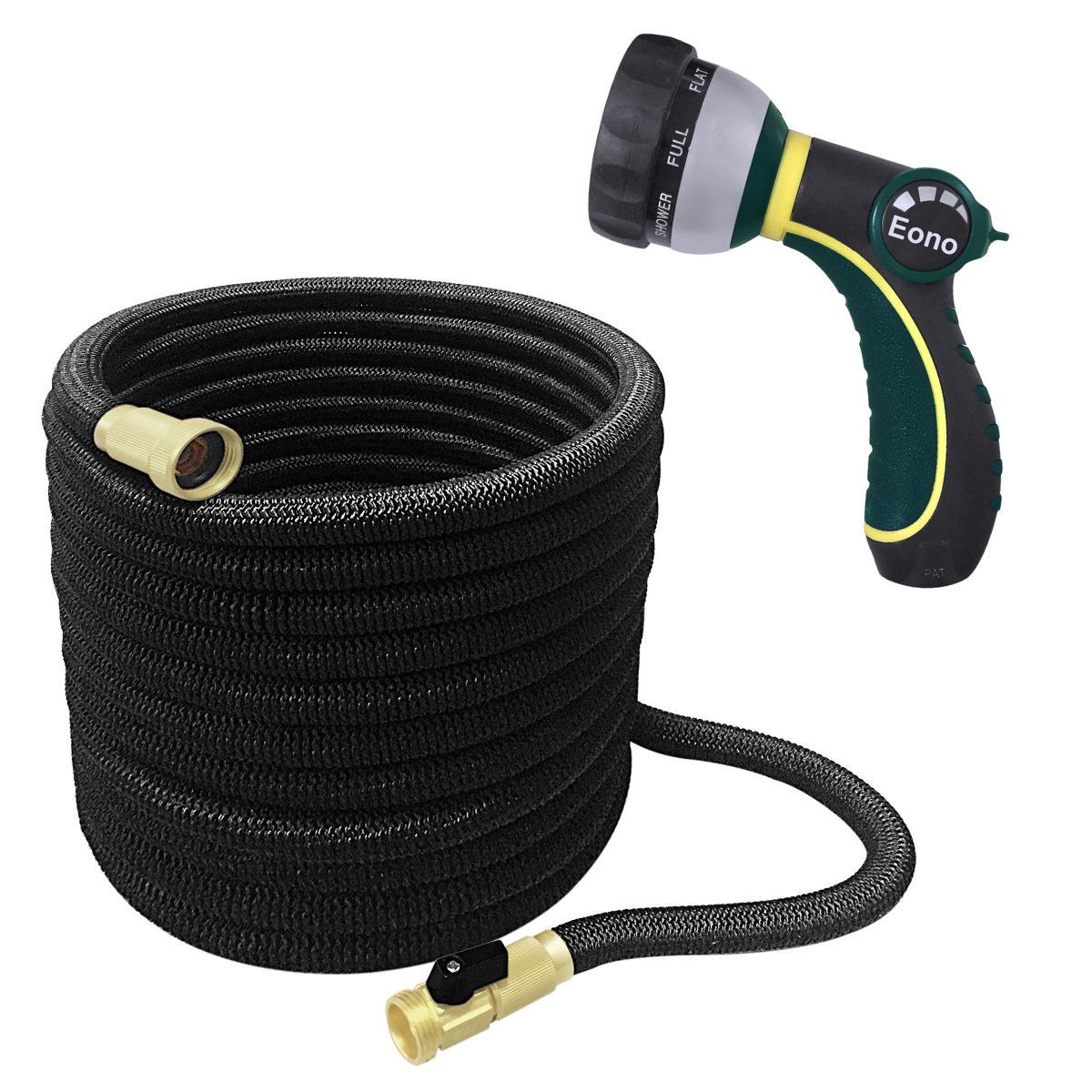 Eono Best Expandable Garden Hose - 25/50/75/100 Feet Strongest Triple Core Latex and Solid Brass Fittings Free Spray Nozzle 3/4 USA Standard Easy Storage Kink Free Flexible Water Hose (50 Feet)