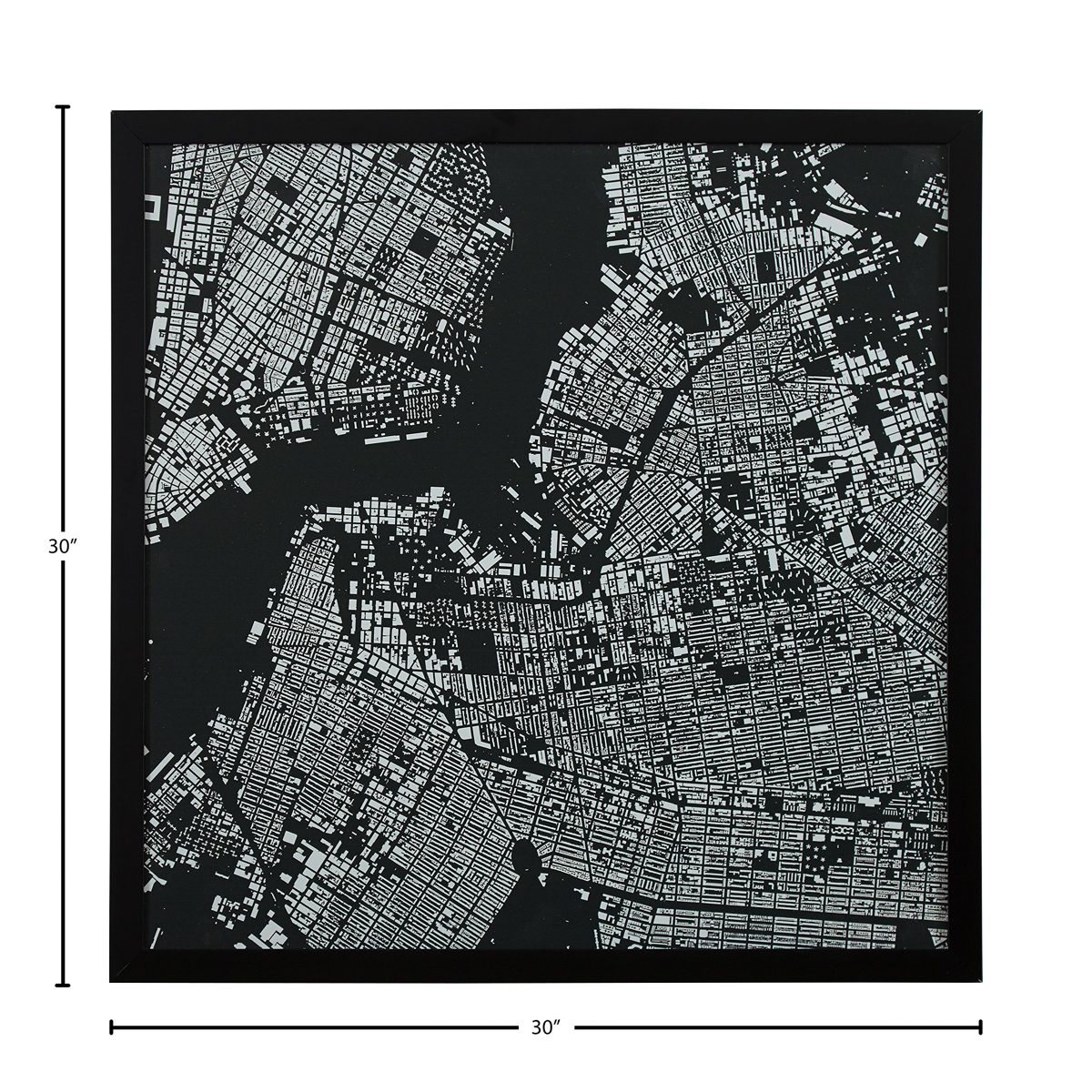 Amazon Brand – Rivet Modern Black and White Map of New York City, Black Frame, 30" x 30"