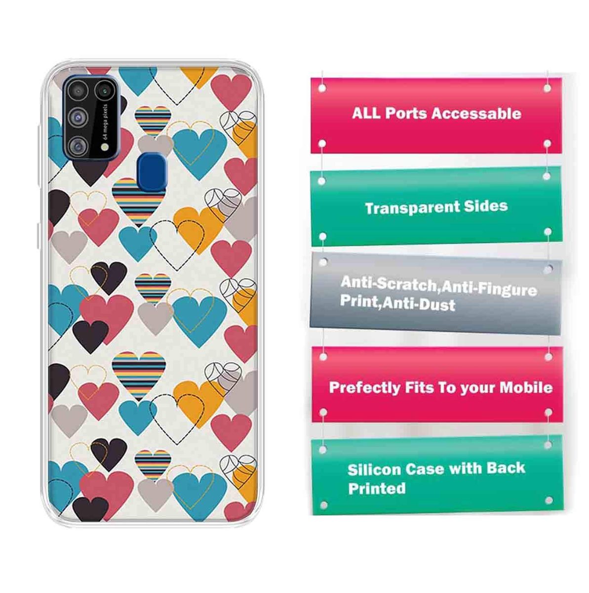 Amazon Brand - Solimo Designer Multicolor Lovely Heart Pattern Design Printed Soft Back Case Mobile Cover for Samsung Galaxy M31