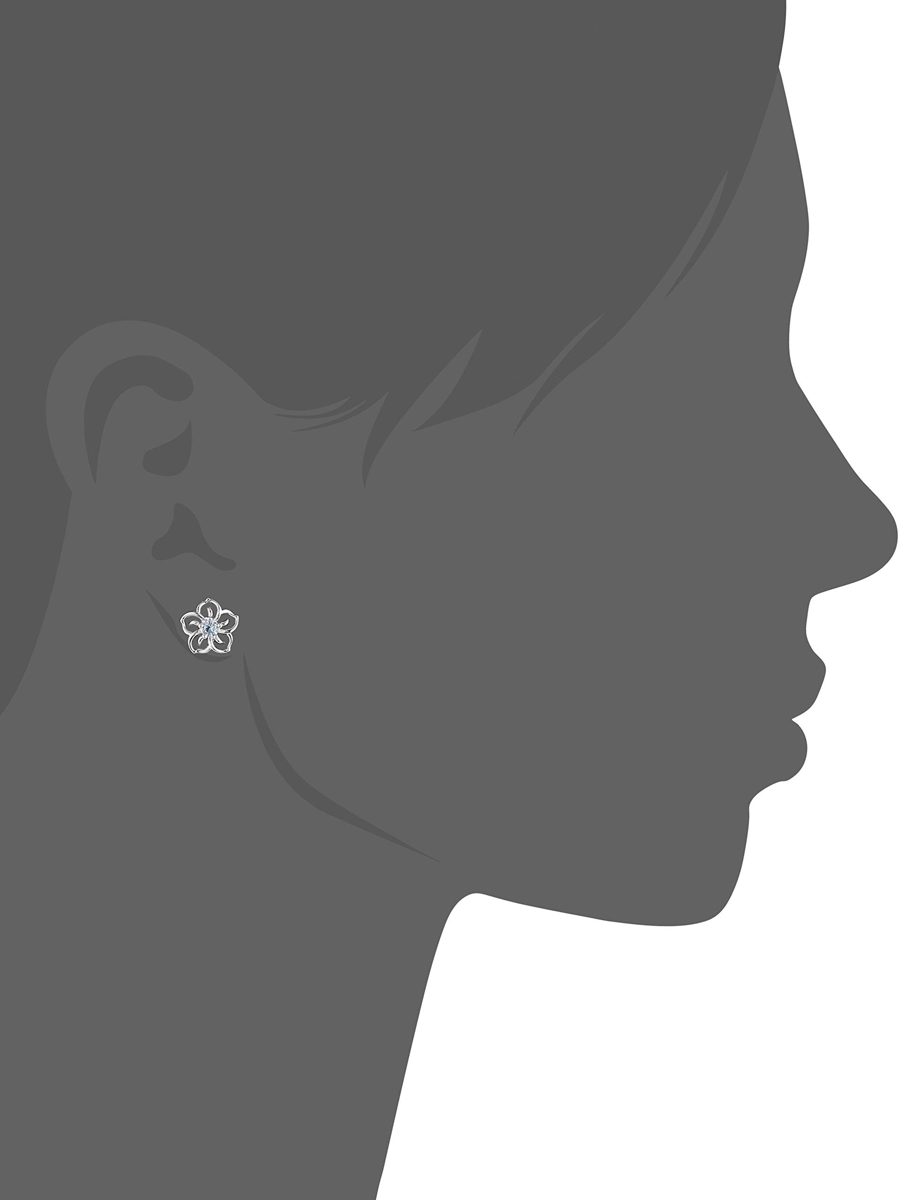 Sterling Silver Created Aquamarine Flower Stud Earrings