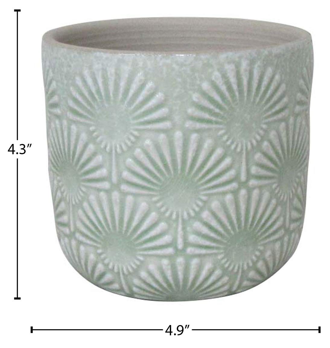 Amazon Brand – Stone & Beam Small Fan-Embossed Planter, 4.3"H, Seafoam Green