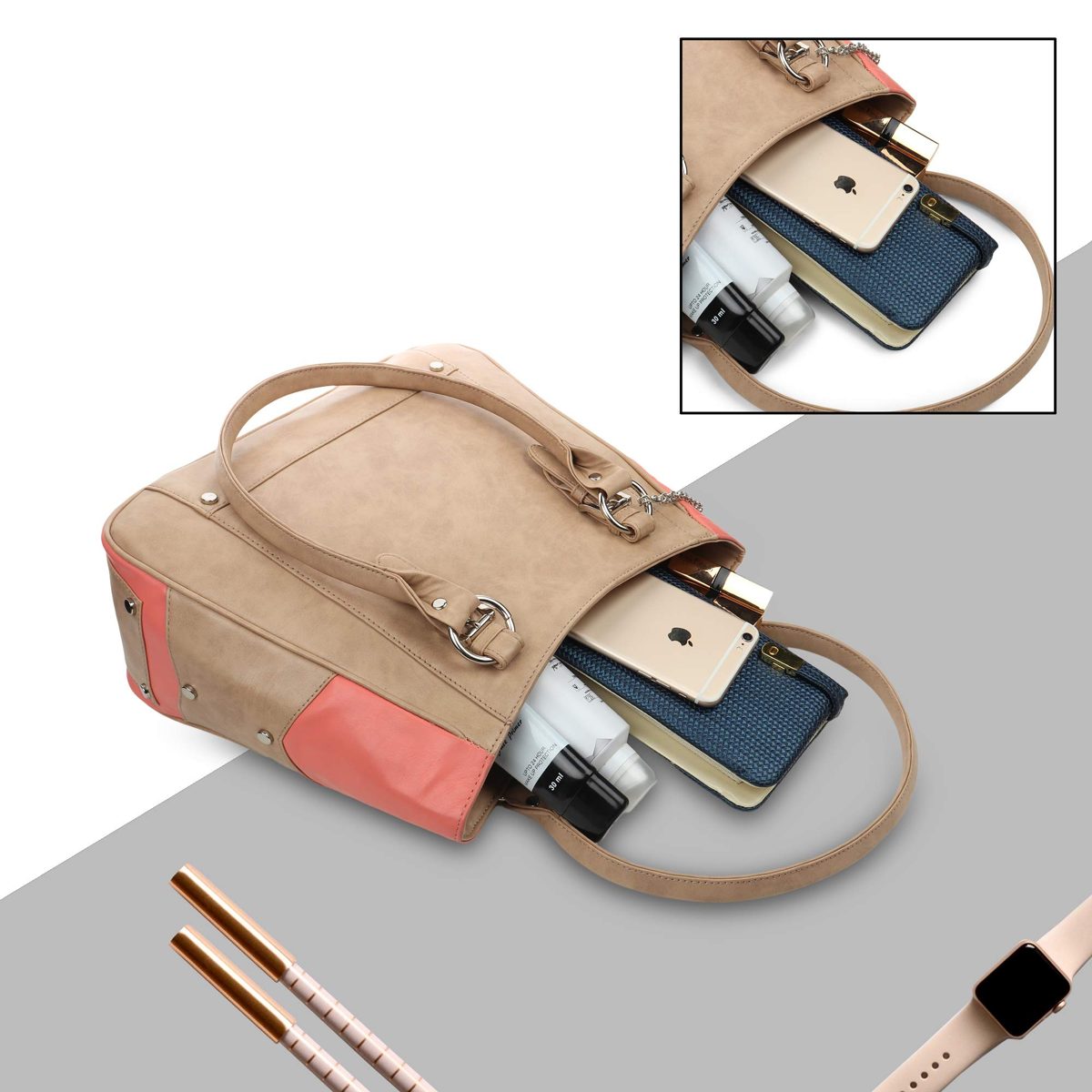 Nia & Nicole Women's Handbag (Beige, Dark Peach)