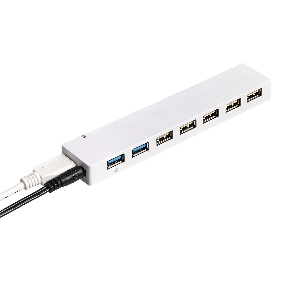 AmazonBasics Slim High-Speed 7 Port USB 3.0 Hub with AC Adapter for use with Macbook, Mac Pro, iMac, Surface Pro and more - White (Renewed)