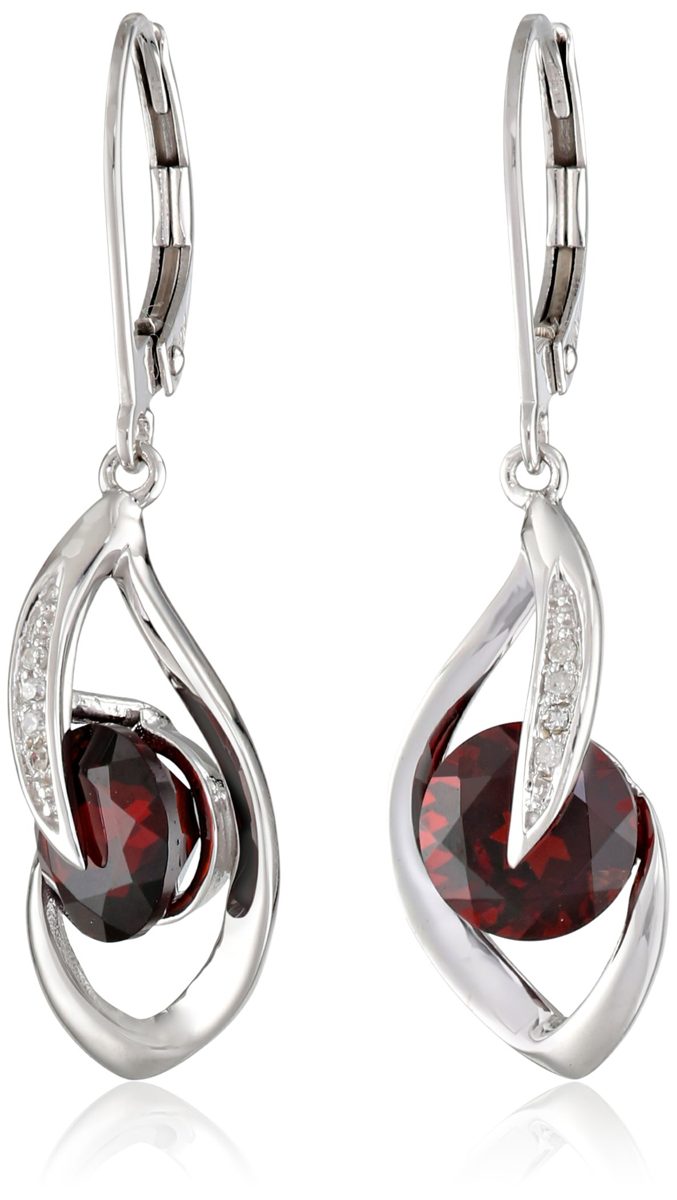 10k White Gold Garnet and Diamond Accent Flame Drop Earrings